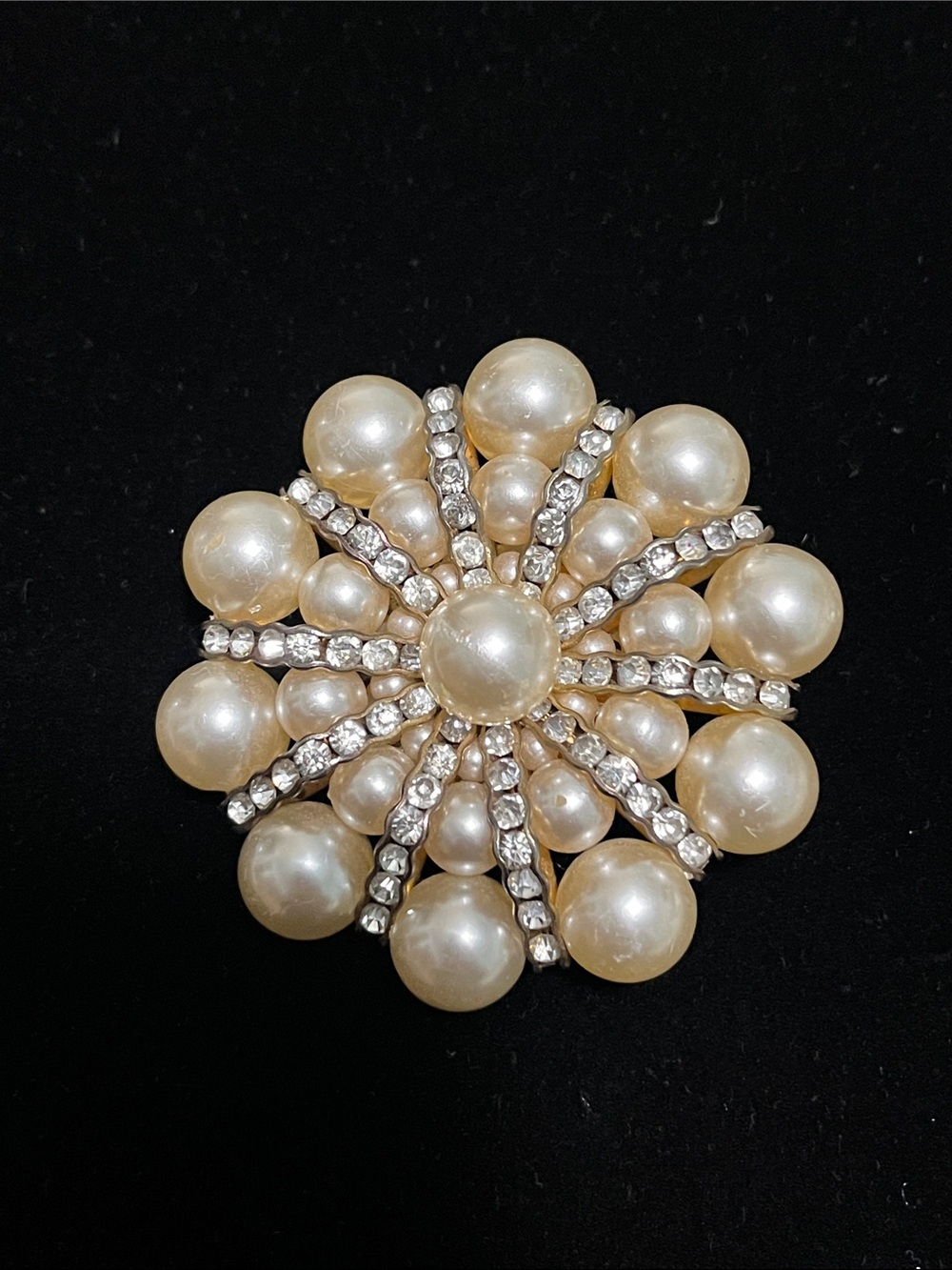 Pearl and Crystal Burst Brooch